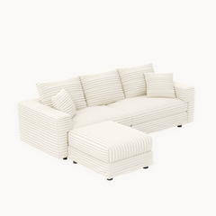 82.7 ' Plush Corduroy 3-Seat Sofa, Modern Comfy Upholstered Sofa Cloud Couch, Deep Seat Couches with Soft Pillows and 1 Ottomans, Convertible Sofa Lounge Chair, for Living Room,Apartment,Office,Beige