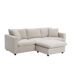 Modern Sectional Sofa with Movable Ottoman and Throw Pillows in Beige, Polyester Fabric, 101*66 inches