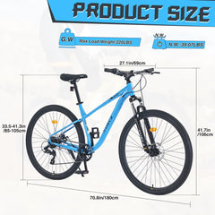 29 Inch Wheels 8 Speed Mountain Bike, for Men Women Boys and Girls, Front Suspension, Steel Frame