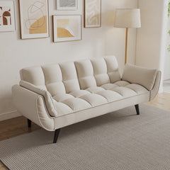 57 Inch Beige Velvet Sofa with Two Armrests and Cushioned Seat for Small Spaces