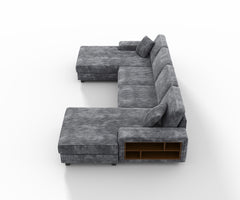 Convertible U-shaped Combination Sofa, Corduroy Fabric, Modern Comfortable Large Size 4 Seat Sofa, Living Room Double Lounge Chair , Dark Grey