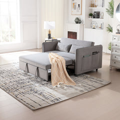 3 in 1 Convertible Sleeper Futon Sofa Bed, 55' Velvet Small Loveseat Lounge Couches with 2 Pillows, Reclining Backrest,Side Pockets for Living Room, Pull-Out Couch