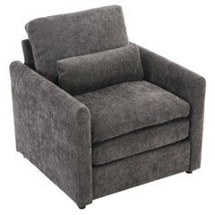 Cozy Upholstered Armchair with Double Cushion in Grey Chenille, 31.9 Inches