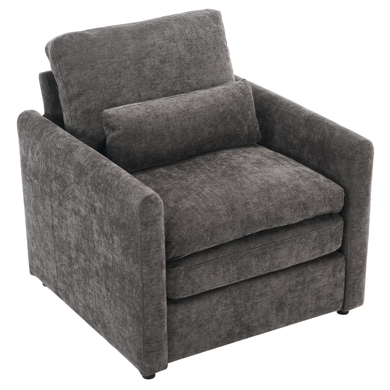 Cozy Upholstered Armchair with Double Cushion in Grey Chenille, 31.9 Inches