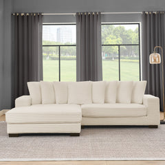 Corduroy Tufted Upholstered Sleeper Sectional Sofa, L-Shaped Modular Convertible Sofa , Can freely change the position of the footrests-Beige(Assembly is required)
