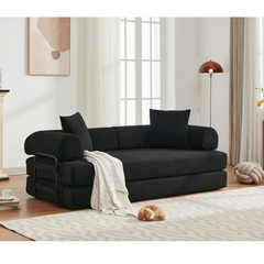 [NEW ARRIVED] [VIDEO PROVIDED] 78.5' Folding Convertible Out Sleeper Sofa Bed,4-in-1 DIY Combination Convertible Sofa,3 seat, Folding  Sofa, King Size , Bedroom,Apartment,Corduroy,Black
