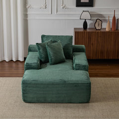 Oversized Chaise Lounge Chair Cozy Cloud Couch, Modern Plush Corduroy Upholstered Sleeper Sofa Daybed with 3 Throw Pillows and Wide Armrest for Living Room, No Assembly Required,Green