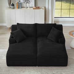 Compressible double chaise lounge with cupholders - No Assembly Required, Fluffy Modern Sleeper Loveseat for Indoor Living Room Bedroom Reading