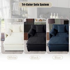 Modern Chenille Deep Seat Sectional Sofa Cloud Couch with Ottoman, Comfy Love Seat Upholstered Modular L Shaped Couch, Black
