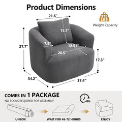 360° Swivel Round Upholstered Comfy Chair With One Soft Pillow, Teddy Fleece High-Resilience Sponge Single Sofa, No Assembly for Living Room, Bedroom, Apartment, Dark Grey.
