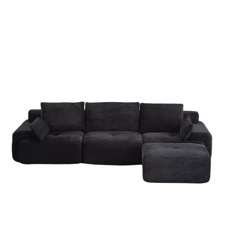 Modern Memory Foam Compressed Sofa,Large Sectional Couches for Living Room,Pet-Friendly Cloud Modular Sectional Sofa,Corduroy Fabric,Extra Deep Loveseat,No assembly required, Black