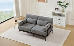 Modern Loveseat Sofa 59' Sofa Couch 2-Seater with USB Ports, Unique Cylindrical Armrests, Grey Chenille