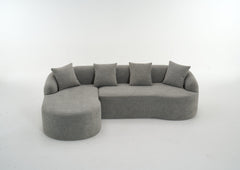 Boneless L-Shape Sectional Sofa with Curved Chaise,Grey Modular Chenille Compression Couch,30D High-Density Foam,Minimalist Modular Couches Sleeper for Living Room Bedroom Apartment Lounge.