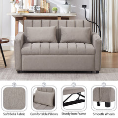 Convertible Sofa Bed Loveseat with USB Ports, Side Pockets, Cup Holders & Swivel Phone Holder, Light Grey Bella Fabric