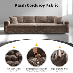 102.4 'Plush Corduroy 4-Seat Sofa,Modern Comfy Upholstered Sofa Cloud Couch,Deep Seat Couches with Soft Pillows and Movable Ottoman,Convertible Sofa Lounge Chair,for Living Room,Apartment,Office,Camel