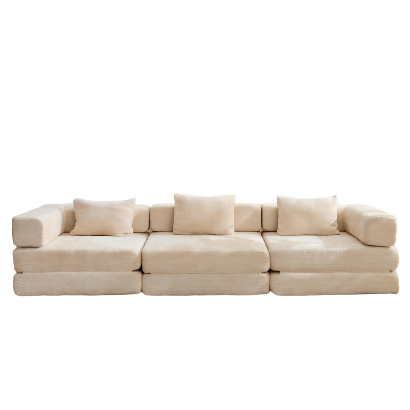 Compression Sofa,Convertible Floor Sofa Bed with Fixed-Shape Frame, Boneless Modular Sectional Sofa,No Assembly Required,Chenille fabric,for Living Room Bedroom,Beige