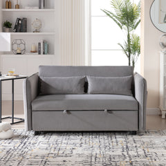 3 in 1 Convertible Sleeper Futon Sofa Bed, 55' Velvet Small Loveseat Lounge Couches with 2 Pillows, Reclining Backrest,Side Pockets for Living Room, Pull-Out Couch