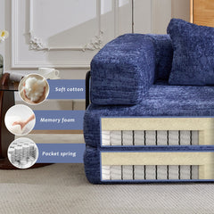 Compression Sofa,Convertible Floor Sofa Bed with Fixed-Shape Frame, Boneless Modular Sectional Sofa,No Assembly Required,Chenille fabric,for Living Room Bedroom,Dark Blue