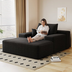 Modern Sofa bed  lounger for moviebonus room,No Assembly Required,Black(Plush Corduroy Fabric)