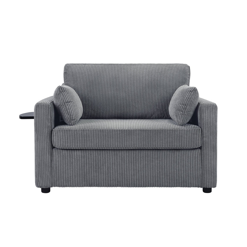 Twin Size Sofa Bed 47.2' Sleeper Sofa Loveseat Sofa with Foldable Mattress, USB Ports, Side Table & Storage Pocket, Gray Corduroy