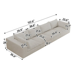 157.6'Cloud Sofa,Corduroy Fabric,Deep Seat Couches,Double-layer design,Removable  Cushion,No Assembly,DIY Combination for Living room, Bedroom,Conference room ,Apartment,White