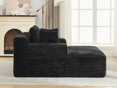 Modern Black Corduroy Chaise Lounge Sofa Bed with Removable Pillows, 48.8' Upholstered Sleeper Sofa