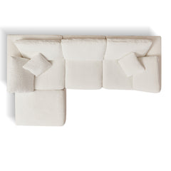 Cloud Style L-Shape Modular Sectional Sofa with Ottoman, 3 Seater Convertible Couch in Warm White, Chenille Fabric, 110' Width