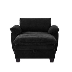 51' Oversize Chaise Lounge Chair with Ottoman and Storage  Upholstered Soft Chenille Black