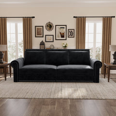 93.7 ' King Pull Out Sofa Bed, Chesterfield Sofa, 3-in-1 Velvet Convertible Sleeper Sofa with Nailhead Trim & Rolled Arm, Multi-Functional Sofa Bed for Living Room, Bedroom, Apartment, Office, Black