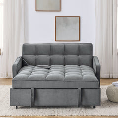 Loveseats Sofa Bed with Pull-out Bed,Adjsutable Back and Two Arm Pocket,TypeC and USB Charging with Copper nail,Grey (47'x53'x31')