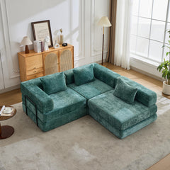 Compression Sofa,Convertible Floor Sofa Bed with Fixed-Shape Frame, Boneless Modular Sectional Sofa,No Assembly Required,Chenille fabric,for Living Room Bedroom,Dark Green