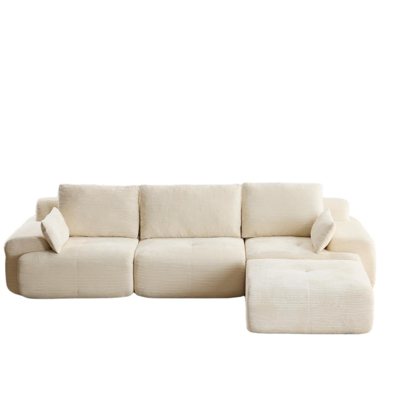 Modern Memory Foam Compressed Sofa,Large Sectional Couches for Living Room,Pet-Friendly Cloud Modular Sectional Sofa,Corduroy Fabric,Extra Deep Loveseat,No assembly required, BEIGE