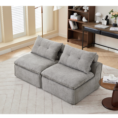 [NEW ARRIVED] [VIDEO PROVIDED]Modular Sofa,No Armrests,At will DIY, Chenille Fabric,Neck Pillow-Back Lounge Sofa Chair,Reading Nook, or Apartment Living, Lumbar Pillow,2 Seats,Upholster ,Light Gray
