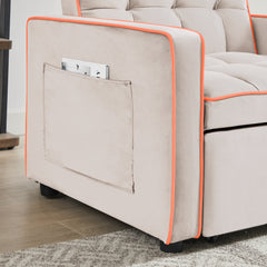 Modern Three-in-One Folding Sofa Bed Chair with Adjustable Back in Creamy White Velvet