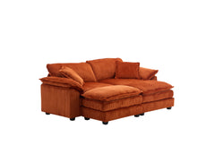 Corduroy 2-seats sofa With 2 back pillows,2 toss pillows and two ottoman,Comfy Sofa- Deep Seat Couch for Living Room,Orange