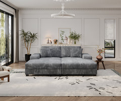 Convertible combination sofa, corduroy fabric, fluffy modern sleeper sofa chair, oversized combination living room double lounge chair,Dark Grey