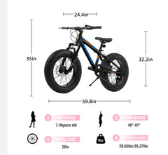 V20235 20 Inch Fat Tire Bike Adult 7 Speed Mountain Bike, Dual Disc Brakes, High Carbon Steel Frame, Front Suspension, Mountain Buggy, City Commuter City Bike, Fat Tire Bike