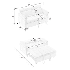 52 'beige modern velvet sofa, sofa pullout bed, small love seat casual sofa with back, pillow, pockets, living room furniture, 3 in 1 convertible sleep sofa bed.