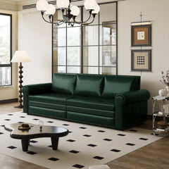 93.7 ' Pull Out Sofa Bed, 3-in-1 Faux Leather Convertible Sleeper Sofa with Nailhead Trim & Rolled Arm,Multi-Functional Sofa Bed for Living Room,Bedroom,Apartment,Office