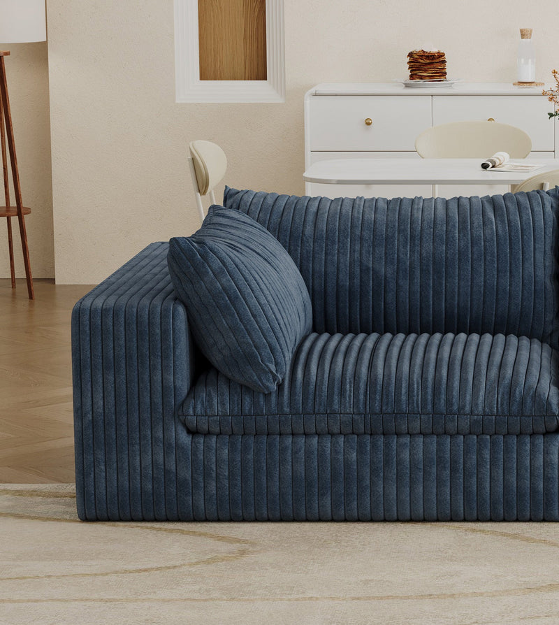 Cloud Sofa,Corduroy Fabric,Deep Seat Couches,Double-layer design,Removable  Cushion,No Assembly, DIY Combination for Living room, Bedroom,Conference room ,Apartment,Blue