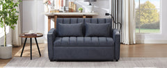 Convertible Sofa Bed Loveseat with USB Ports, Side Pockets, Cup Holders, and Phone Holder in Blue Grey Bella Fabric, 55.9'