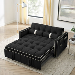 Modern 55.5' Pull Out Sleep Sofa Bed 2 Seater Loveseats Sofa Couch with side pockets, Adjsutable Backrest and Lumbar Pillows for Apartment Office Living Room