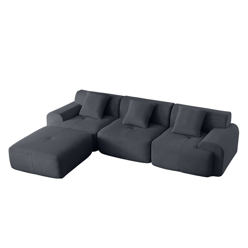Modern L-Shaped Modular Sectional Sofa with Corduroy Upholstery in Dark Gray, Oversized 3-Seater Couch with Deep Seat and Movable Ottoman – No Assembly Required