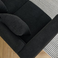 81 Inch Oversized 3 Seater Sectional Sofa, Living Room Comfort Fabric Sectional Sofe-Deep Seating Sectional Sofa, Soft Sitting with 3 Pillows for Living Room,Bedroom,Office, Black teddy(W834S00035)