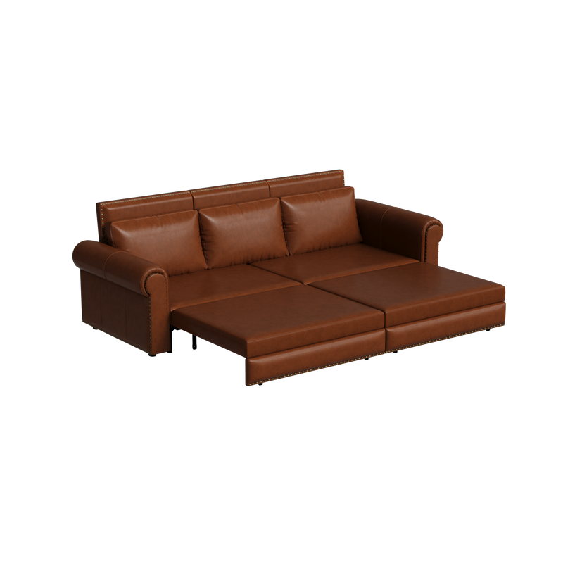 93.7 ' Pull Out Sofa Bed, 3-in-1 Faux Leather Convertible Sleeper Sofa with Nailhead Trim & Rolled Arm,Multi-Functional Sofa Bed for Living Room,Bedroom,Apartment,Office