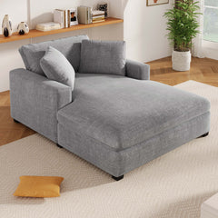 Oversized Chaise Lounge Chair with Solid Wood Legs and Soft Upholstery, Gray