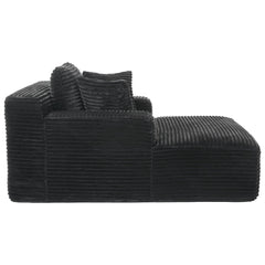 Modern Black Corduroy Chaise Lounge Sofa Bed with Removable Pillows, 48.8' Upholstered Sleeper Sofa
