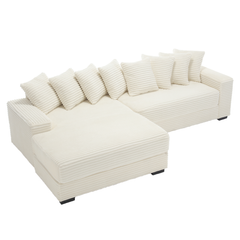 [NEW ARRIVED] [VIDEO PROVIDED] Oversized Two-Piece  Couches,  L Shaped Sofa, Corduroy, Left Chaise Daybed,with Armrests,Eight Throw Pillows,Corner Sofa,Easy To Assemble, Beige