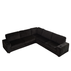 110-Inch Oversized Corduroy Corner Sofa,L Shaped Corner Couch with two storage spaces,USB port & Type-C port and Cup-holder , Deep Seat Comfy Upholstered Couches for Living Room(Not freely combinable)