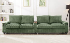 Modern 4-Seater Corduroy Sofa with USB Ports, Hidden Storage Arms, Flip-Top Cup Holders, Green, 133'